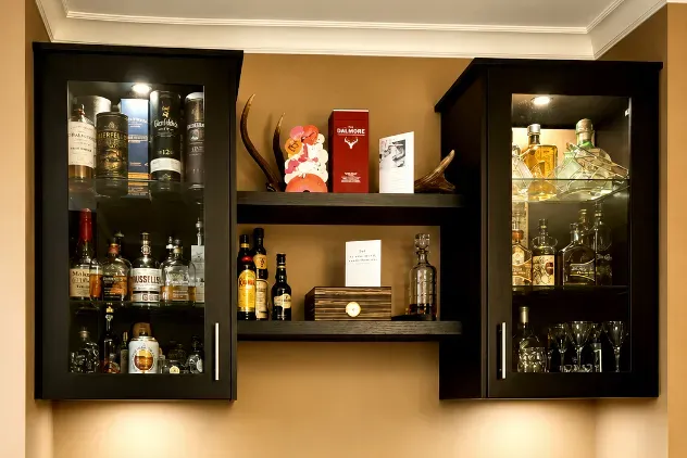 Organized kitchen pantry with custom shelving