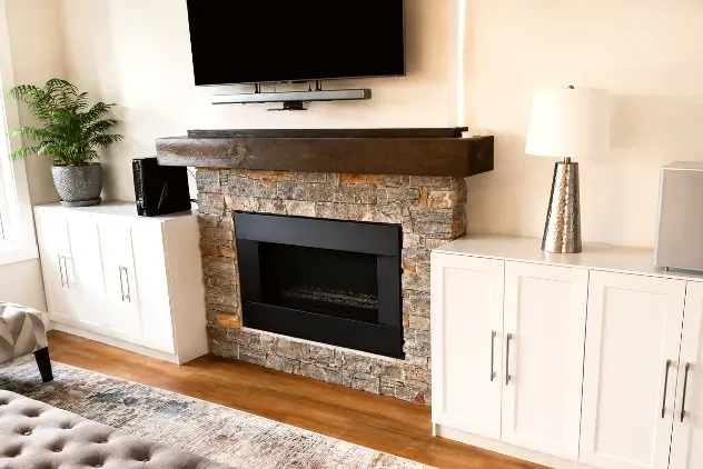 Living room built-in shelving and media storage