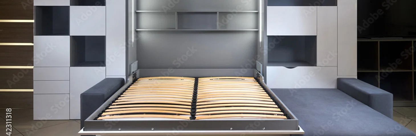 Custom wall bed built into cabinetry